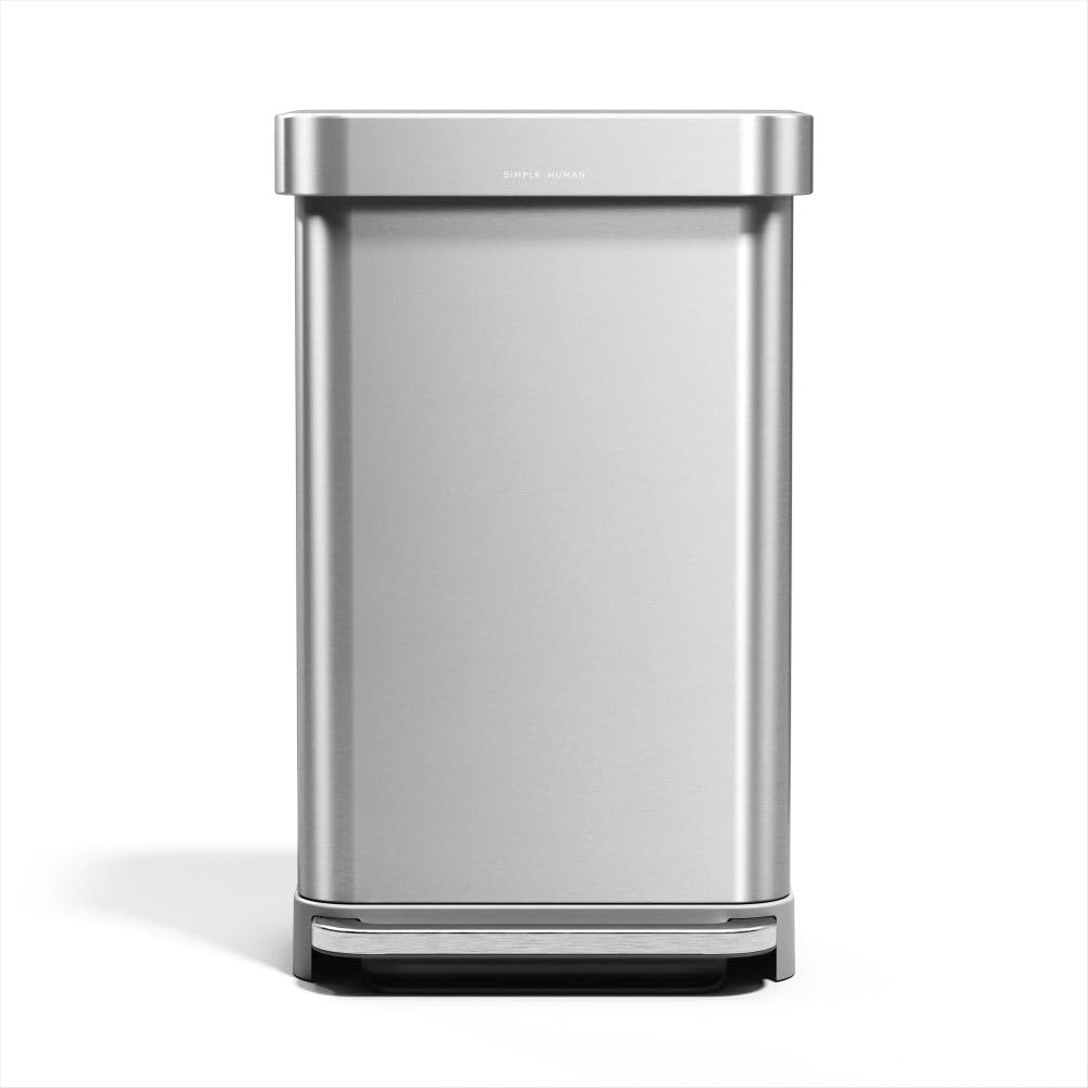 45L Brushed Stainless Steel Rectangular Step Can W218