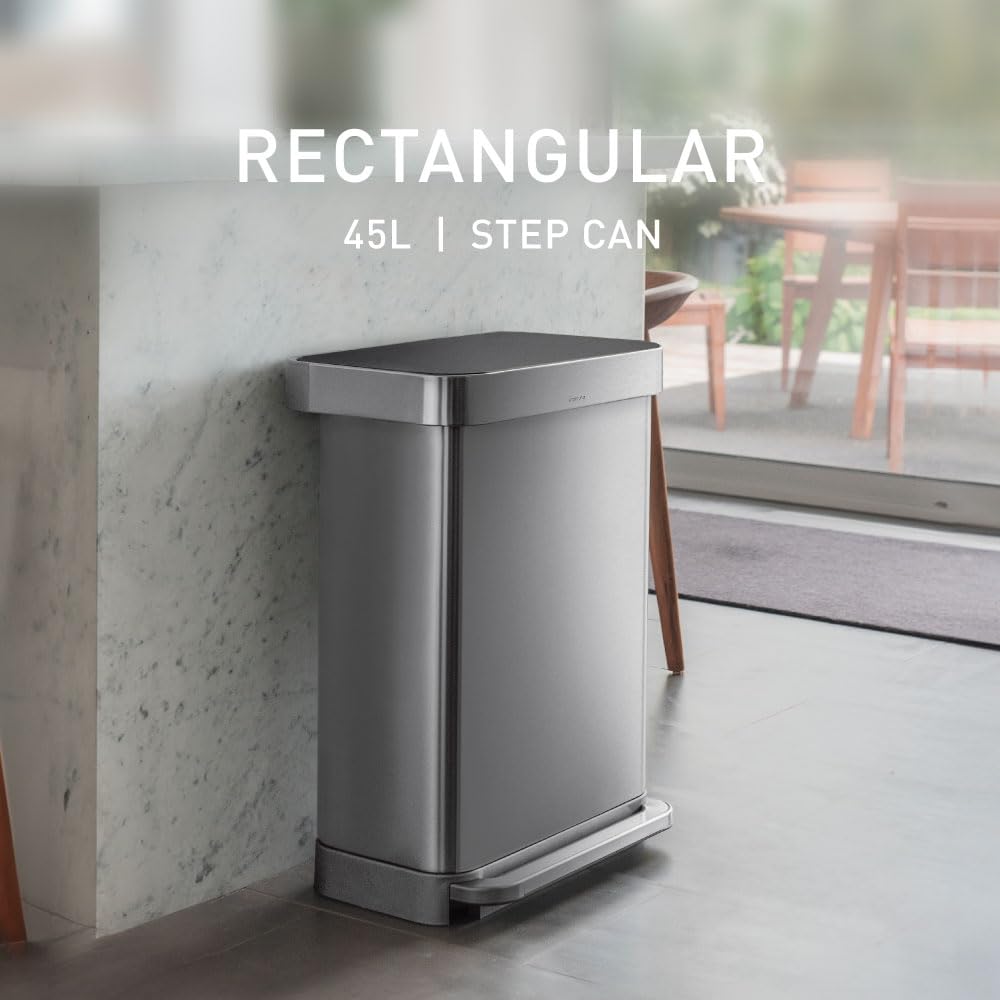 45L Brushed Stainless Steel Rectangular Step Can W218