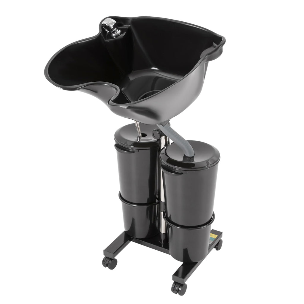 Portable Shampoo Bowl with Electric Pump, Adjustable Height, 2 Buckets, Black A2311