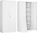 White Metal Storage Cabinet with 2 Doors and 5 Adjustable Shelves H353