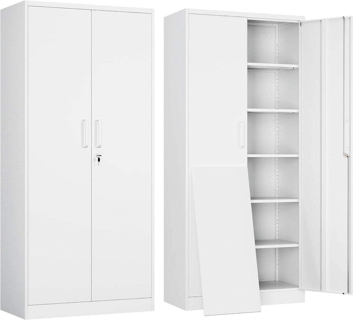 White Metal Storage Cabinet with 2 Doors and 5 Adjustable Shelves H353
