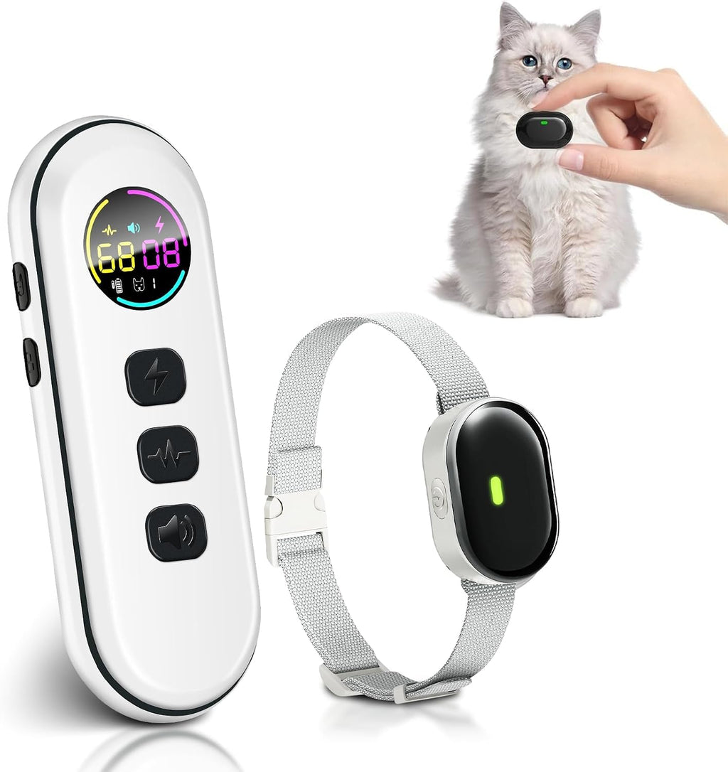 Ultra-Small Cat Training Collar with Remote, Waterproof, Rechargeable (Beige) G456