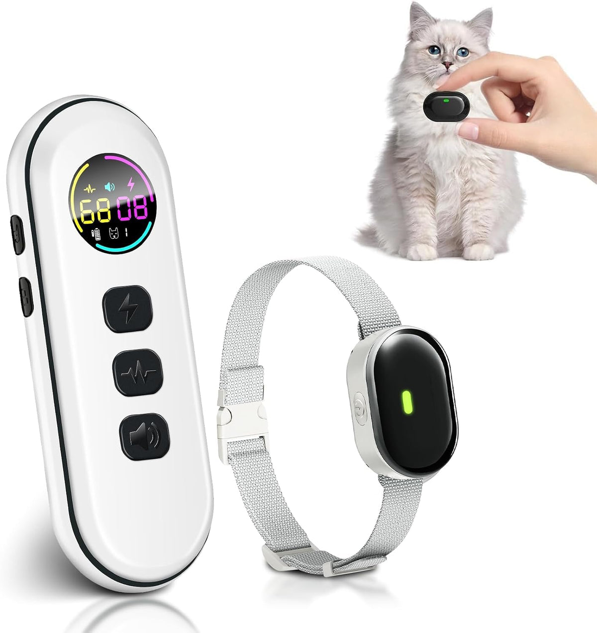 Ultra-Small Cat Training Collar with Remote, Waterproof, Rechargeable (Beige) G456