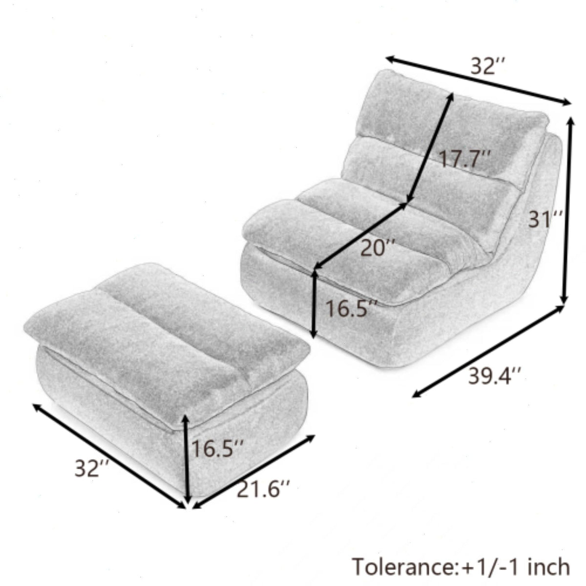 Yellow Memory Foam Bean Bag Chair with Ottoman E807