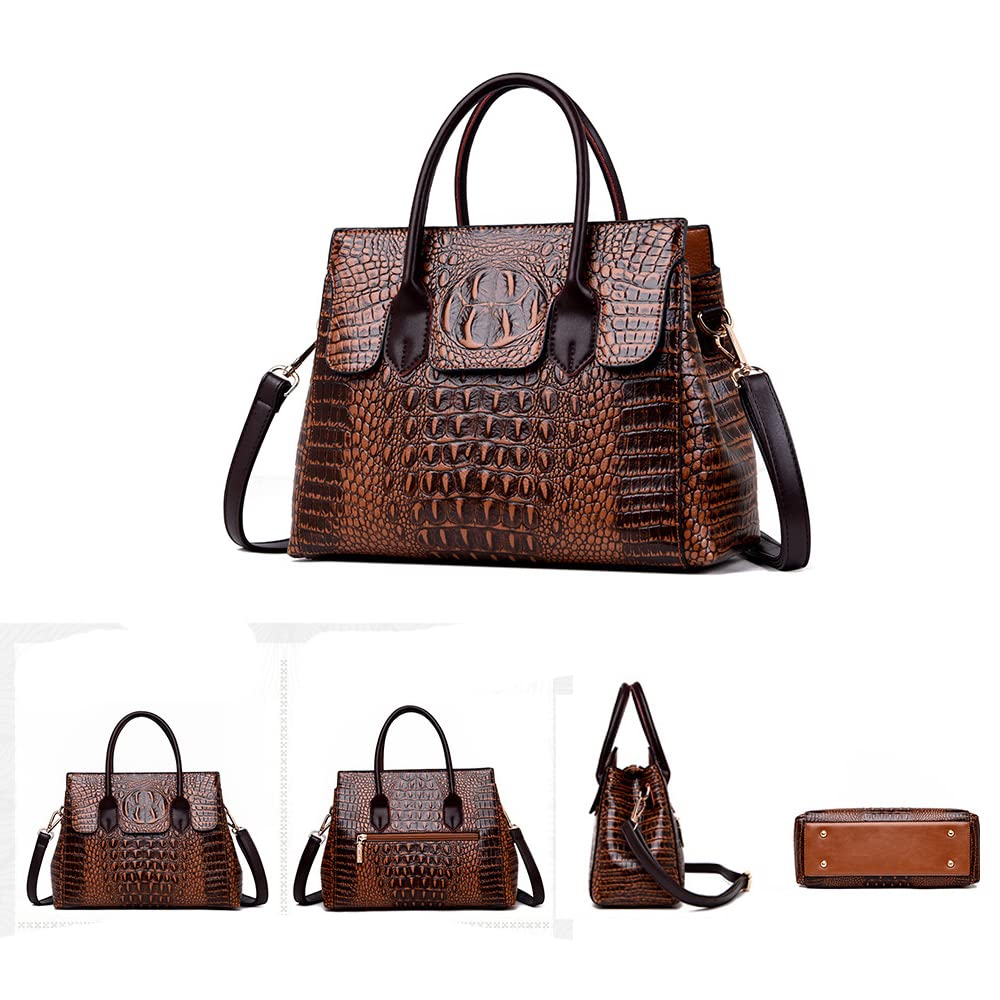 Embossed Faux Leather Satchel Handbag V340627