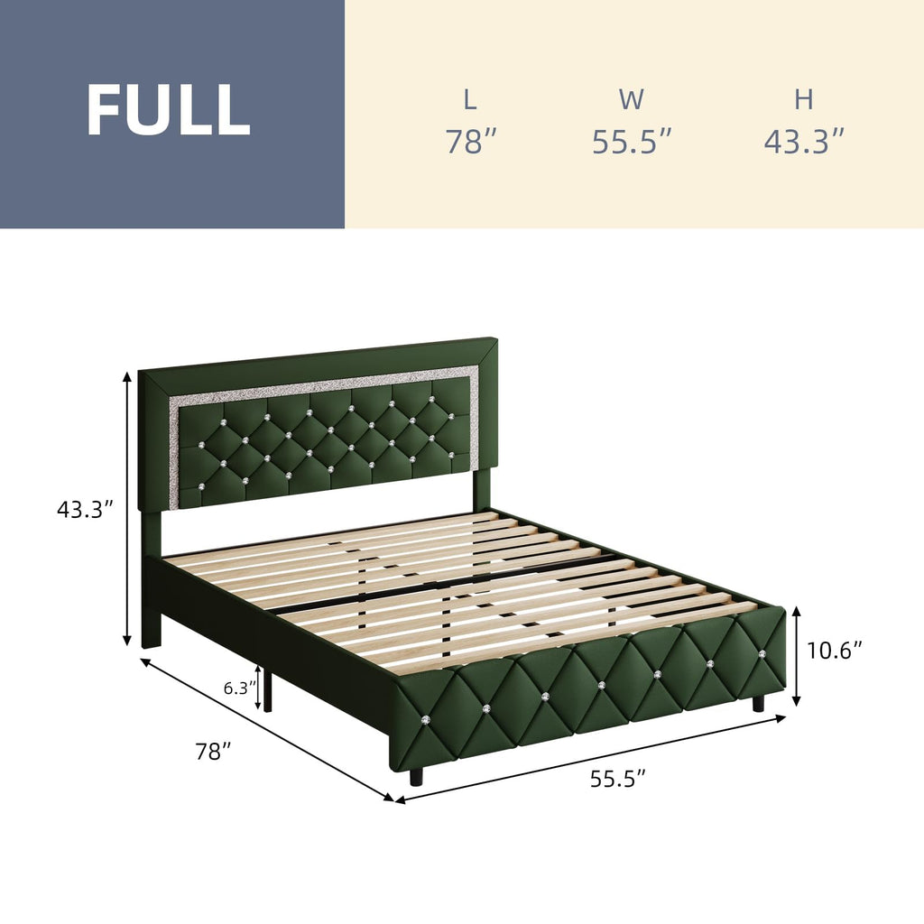 Green Faux Leather Upholstered Bed Frame with Headboard O7586