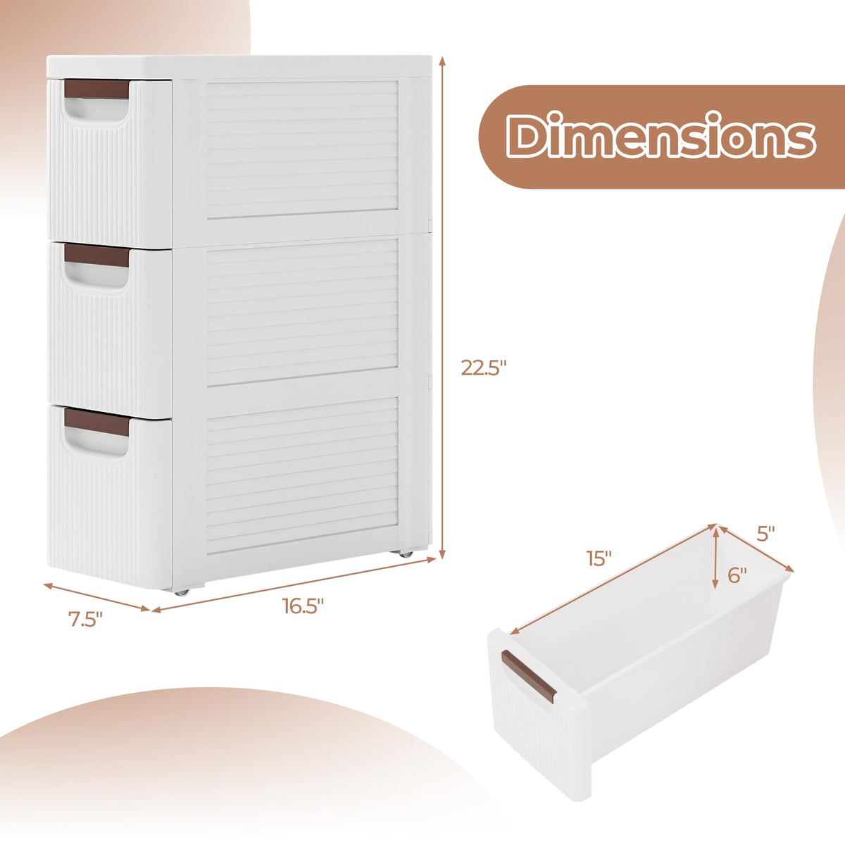 White 3 Drawer Narrow Storage Cabinet H2279