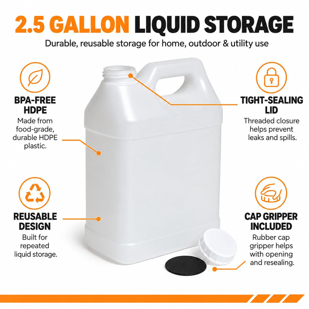 2.5 Gallon Reusable Plastic Water Jug with Lid S1630