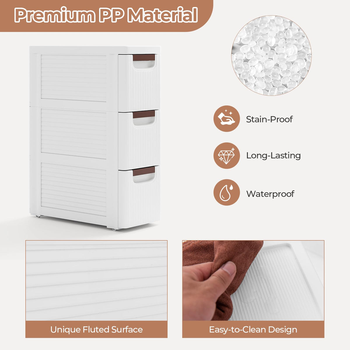 White 3 Drawer Narrow Storage Cabinet H2279