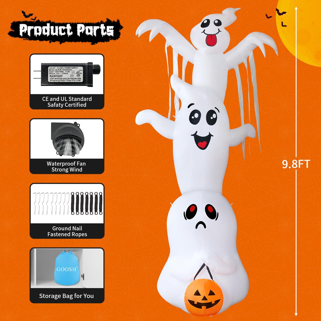 9.8 FT Halloween Inflatable Ghost Outdoor Decoration with Built-in LEDs T3873