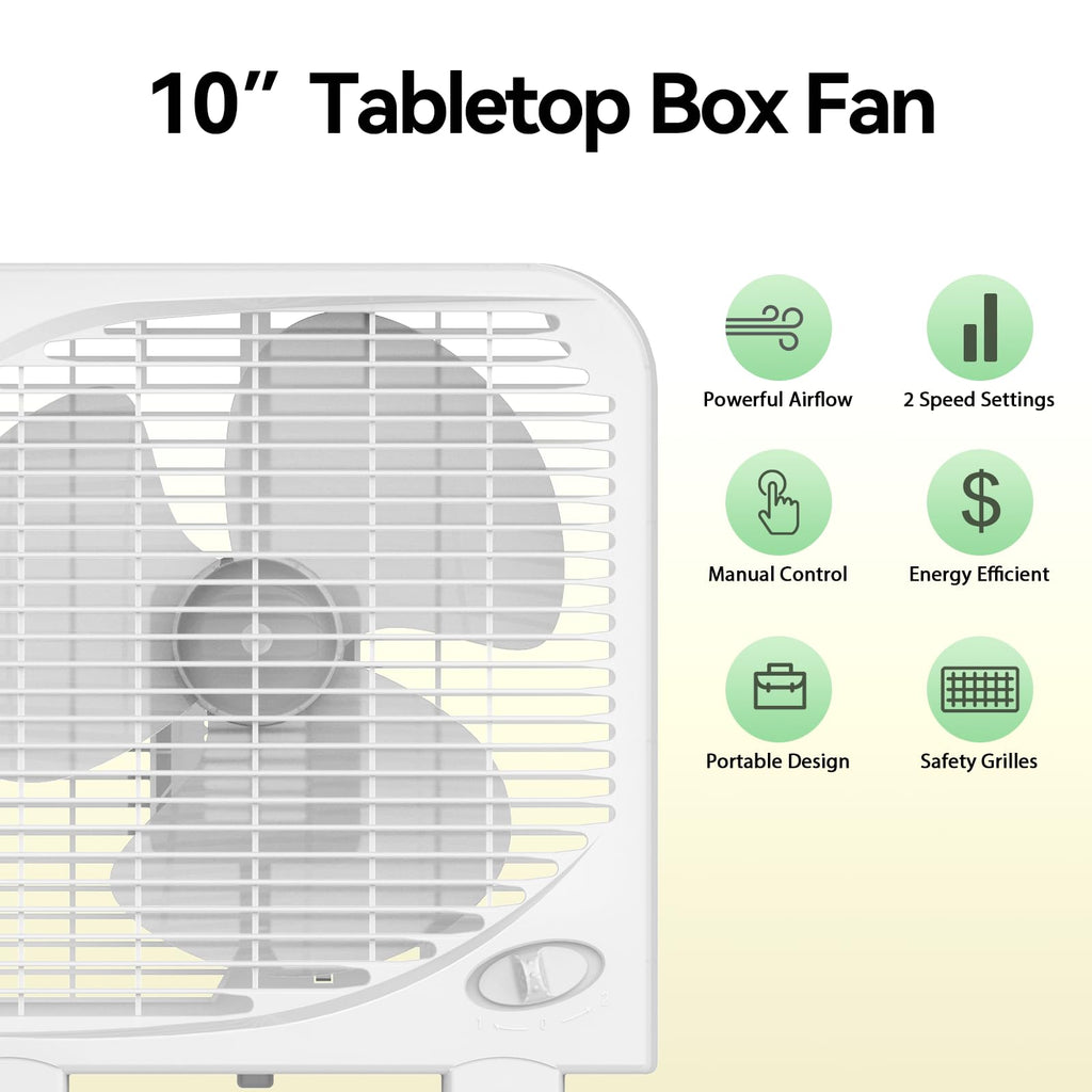 2 Packs 10" Tabletop Box Fan, 2 Speeds, White E3454