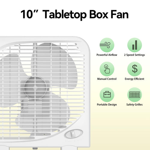 2 Packs 10" Tabletop Box Fan, 2 Speeds, White E3454