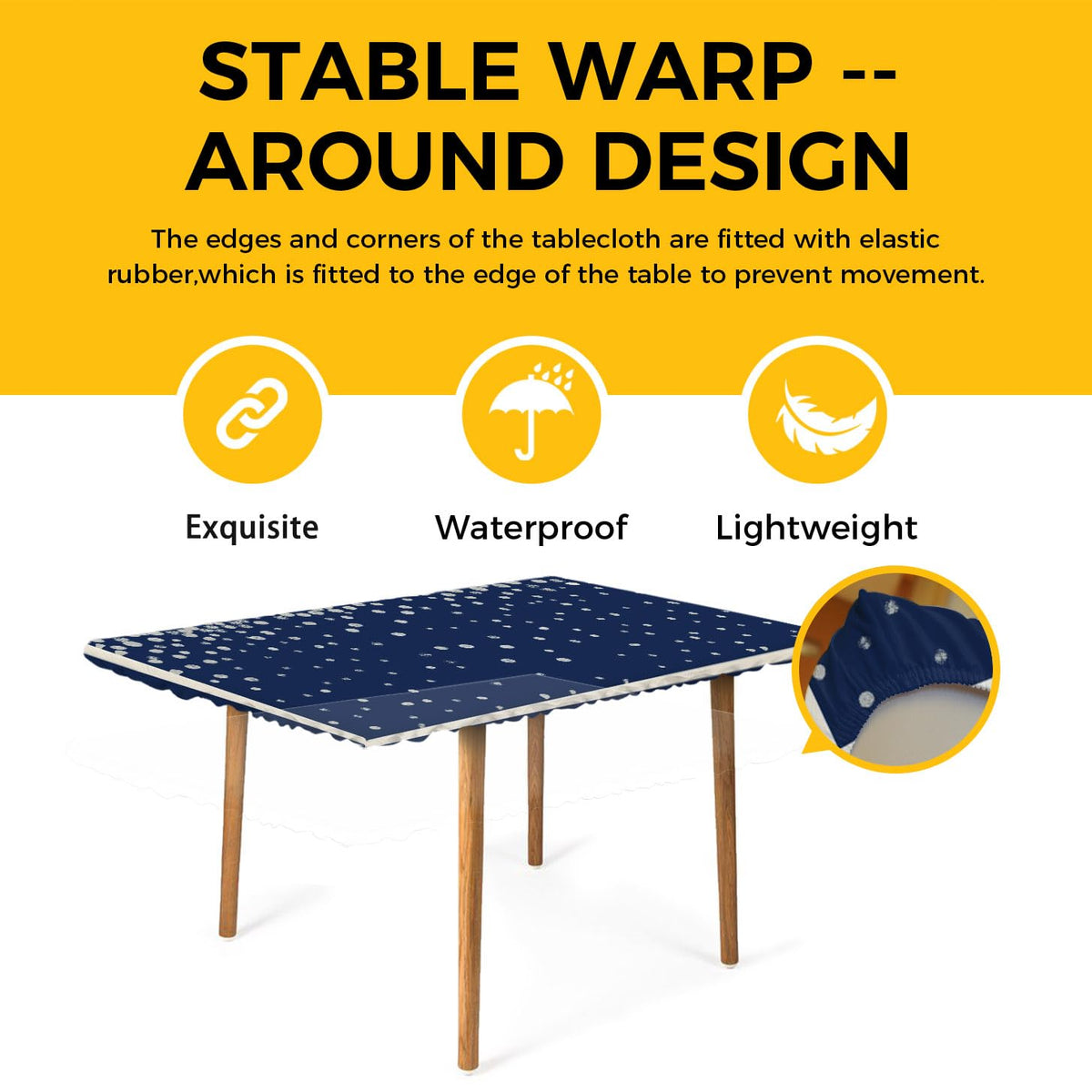 Silver Speckle Fitted Rectangle Tablecloth 32" x 72" Navy Blue Elastic Waterproof Table Cover M620