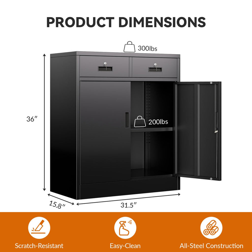 Black Metal Storage Cabinet with 2 Drawers H7371