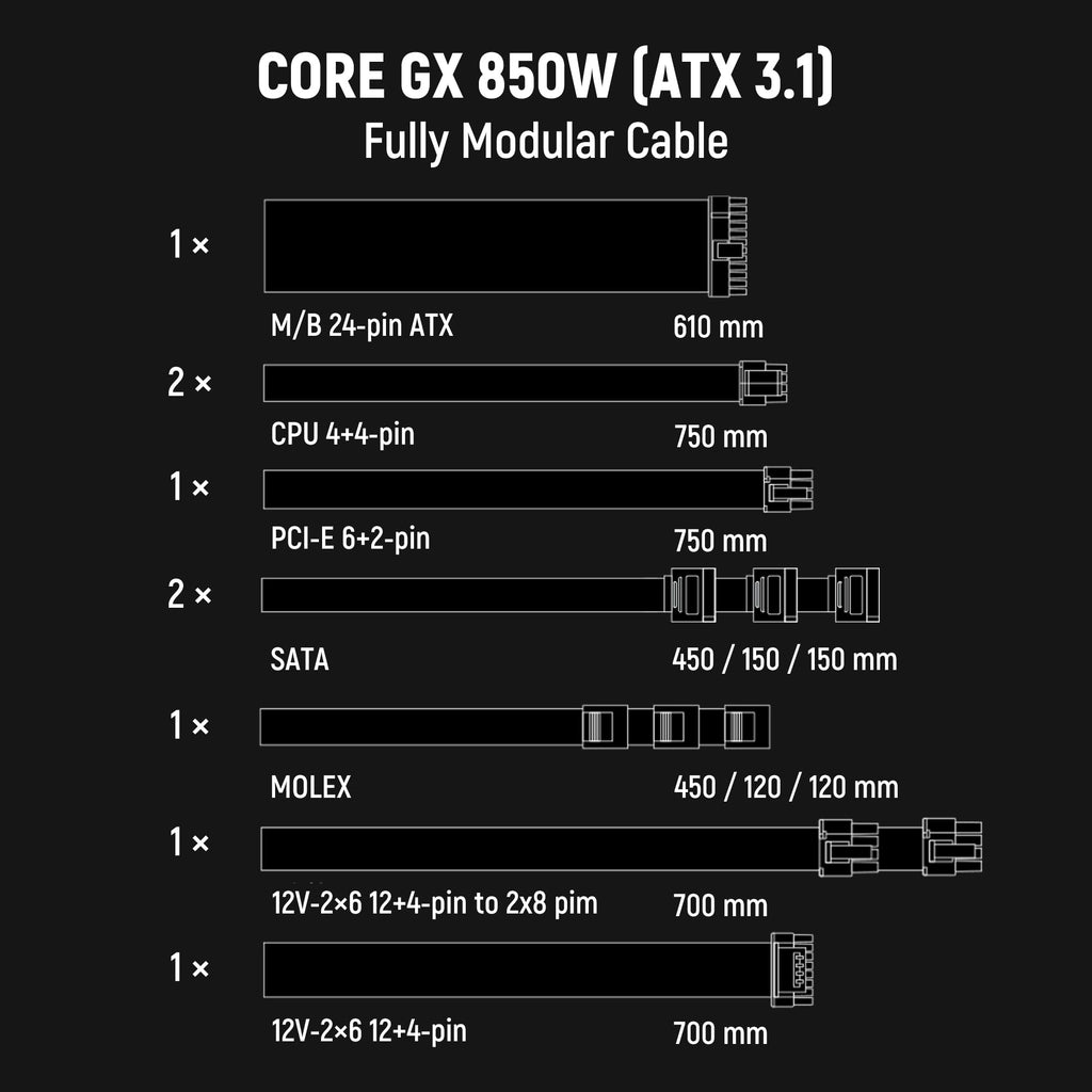 850W ATX 3.1 PCIe 5.1 Power Supply E3624