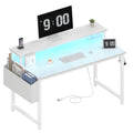 White 40 Inch Computer Desk with LED Lights and Power Outlets K597
