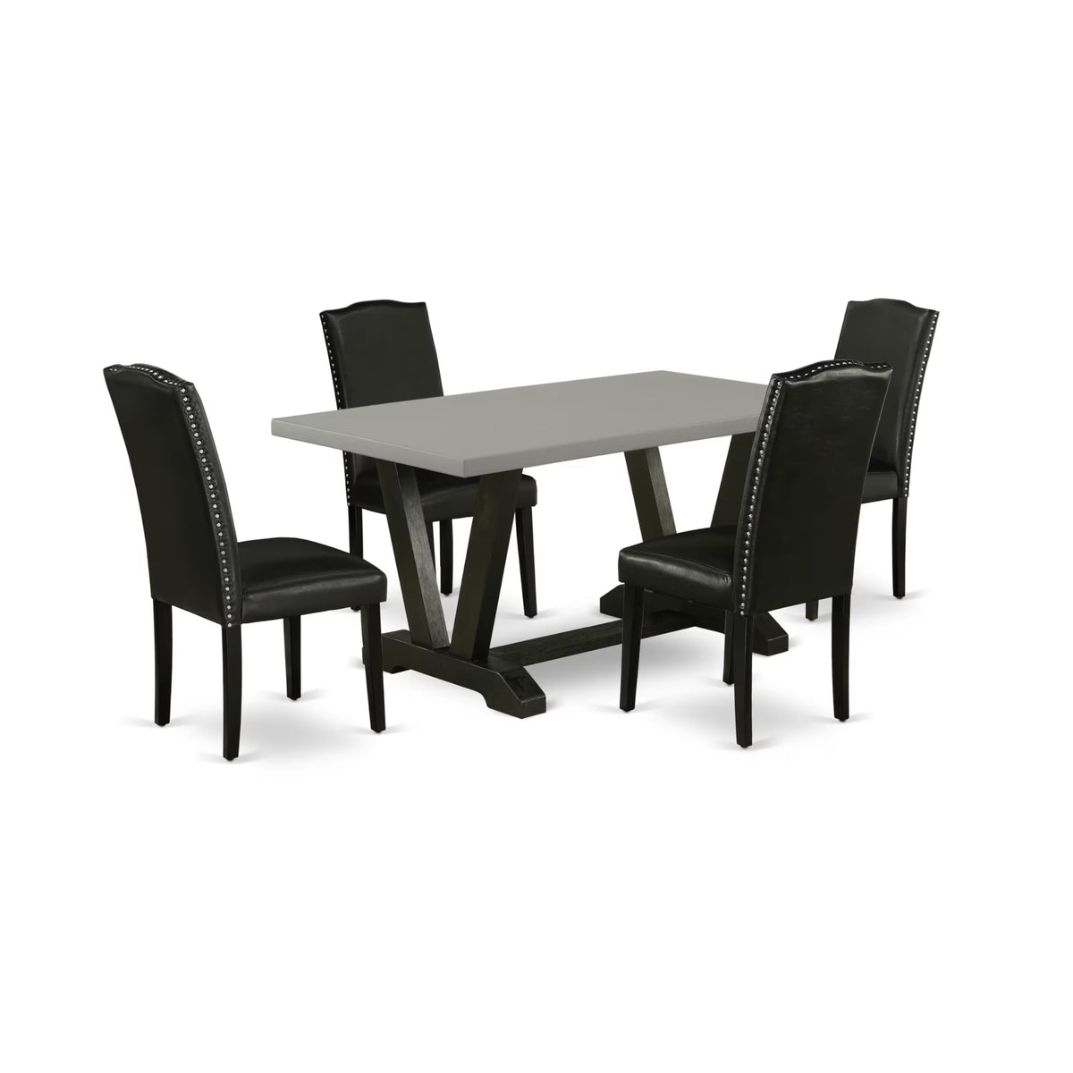 5 Piece Dinette Set with Rectangle Dining Table and 4 Black Faux Leather Chairs K101162