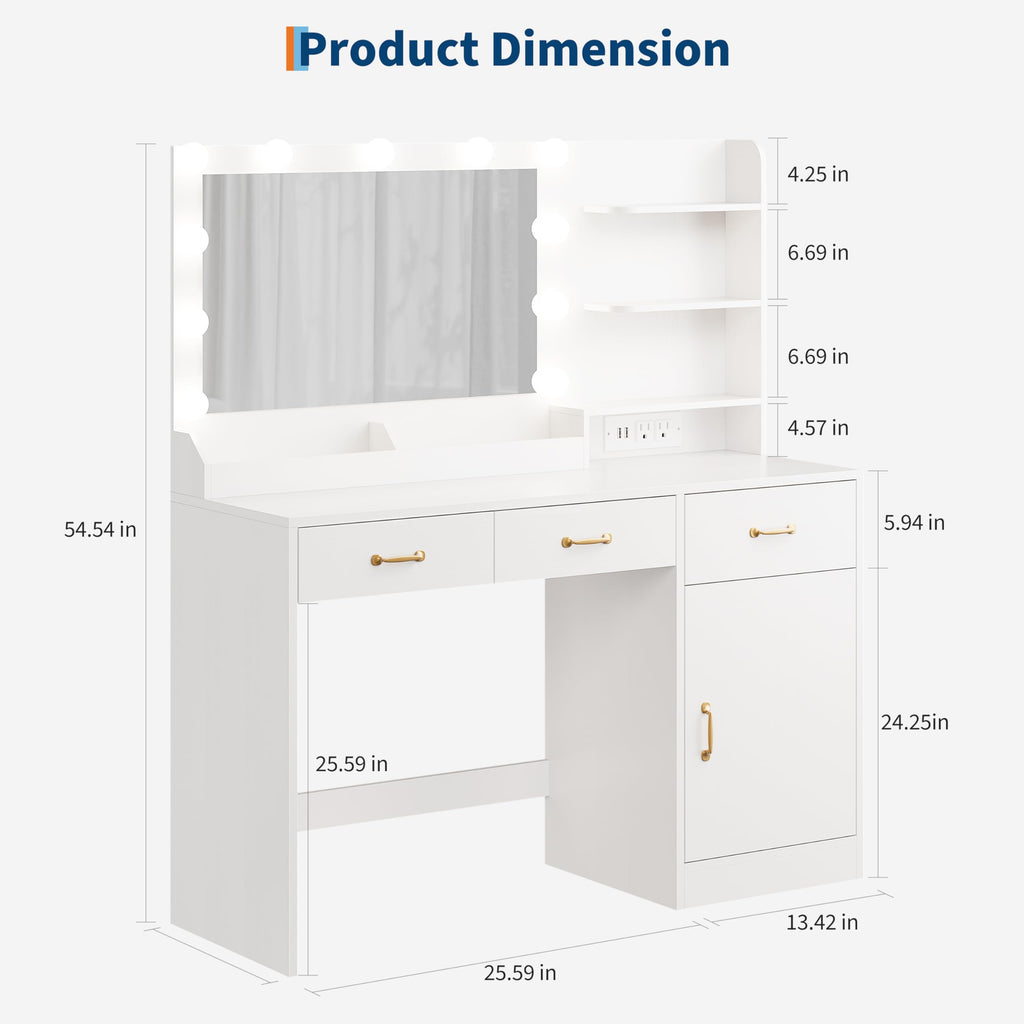 White Vanity Desk with Mirror and Lights I362