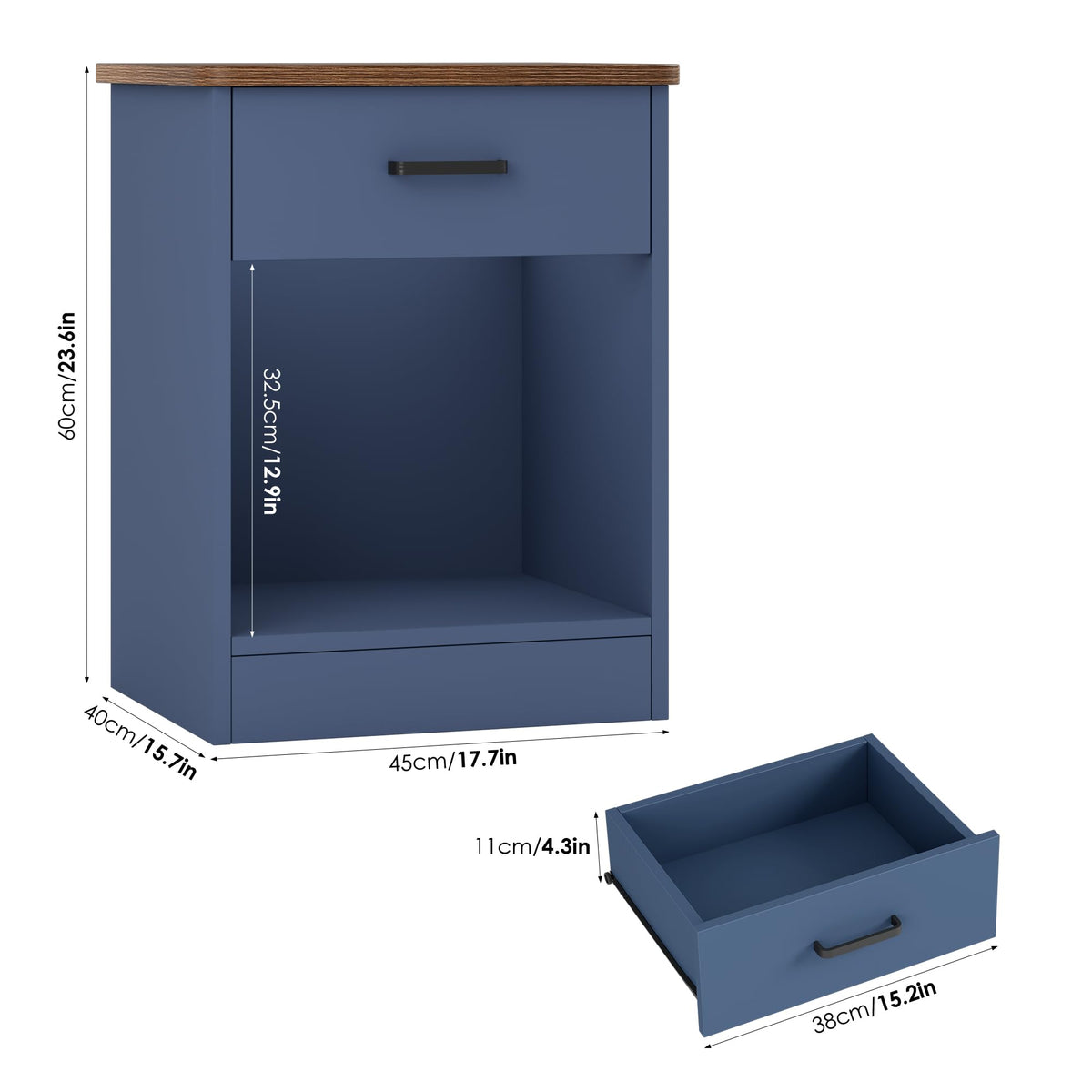 Nightstand Set of 2 with Drawer and Storage Shelf D228