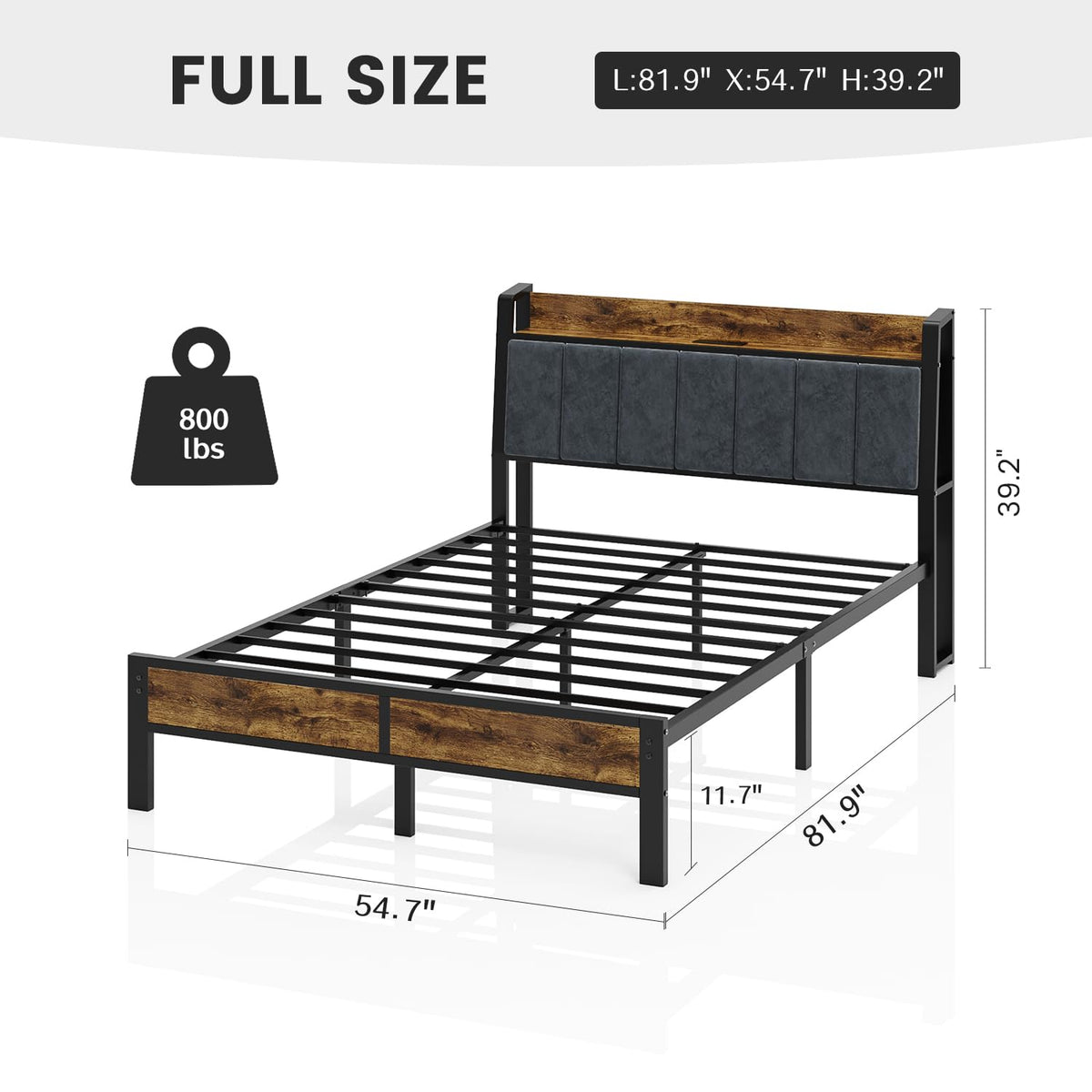Full Size Bed Frame with LED Light and Charging Station B89966
