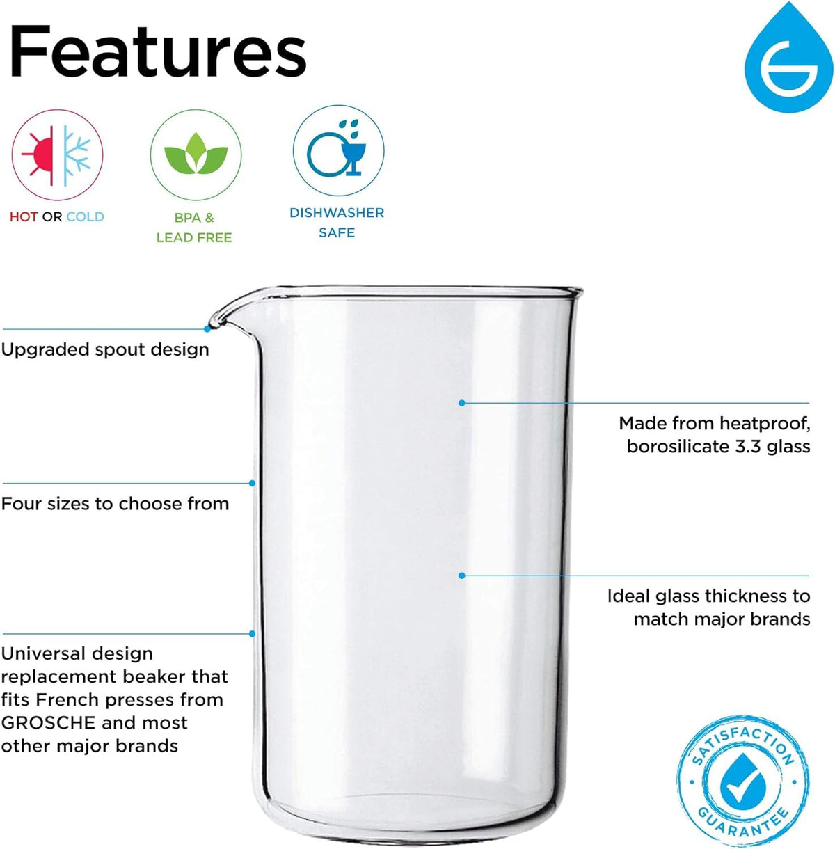 Borosilicate Glass French Press Beaker 34 oz G7644