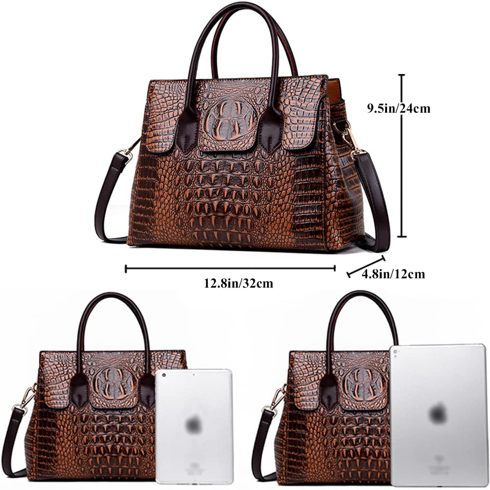 Embossed Faux Leather Satchel Handbag V340627
