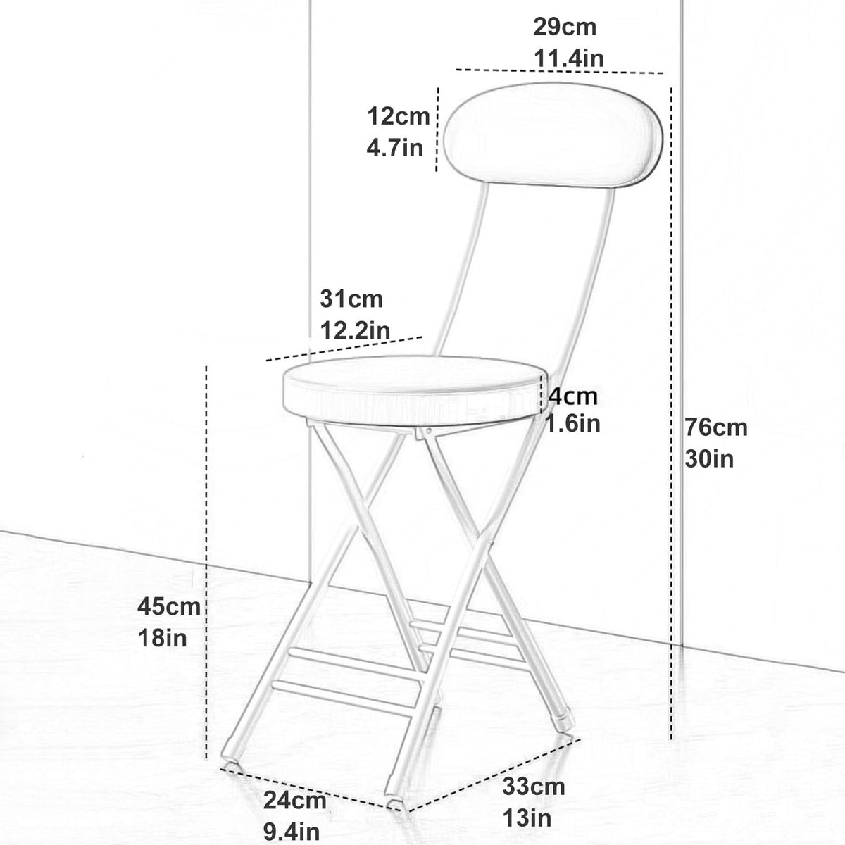 Black 18in PU Padded Foldable Counter Height Stool P546