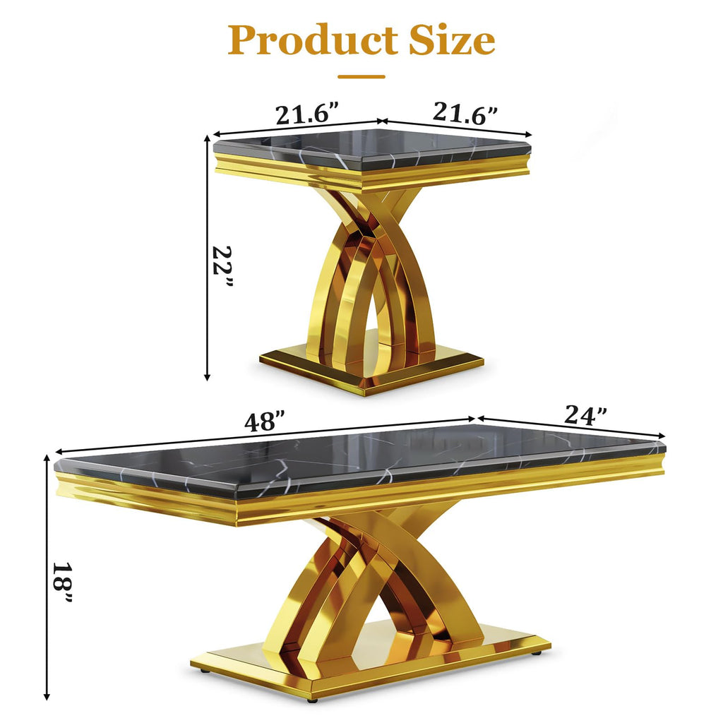 Black and Gold Coffee Table Set of 2 D3329