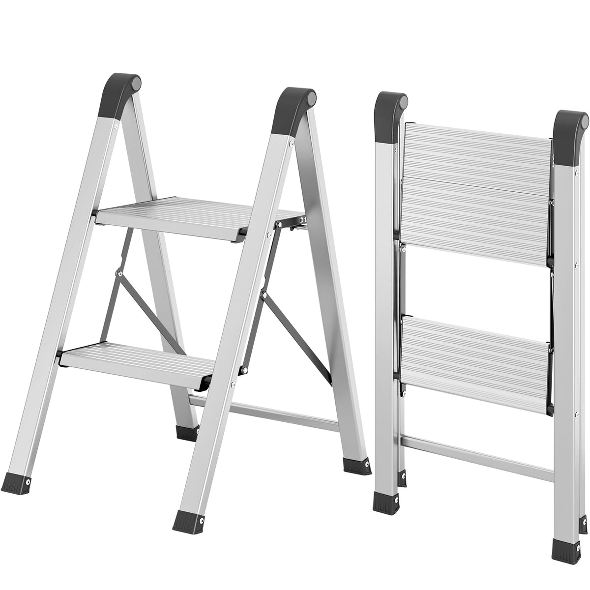 2 Step Aluminum Foldable Step Ladders 330lb Silver E4457