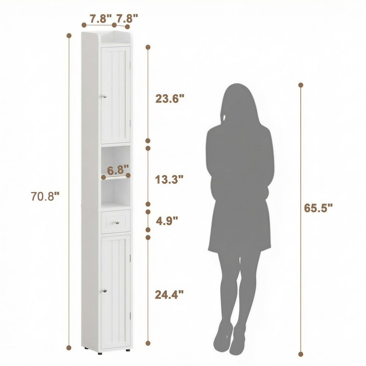Narrow Bathroom Storage Cabinet with Drawer Y2908