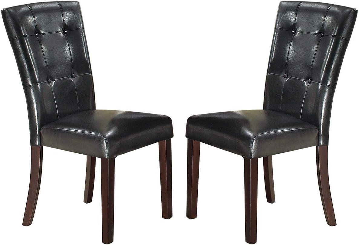 Black Faux Leather Tufted Parson Chairs Set of 2 R857