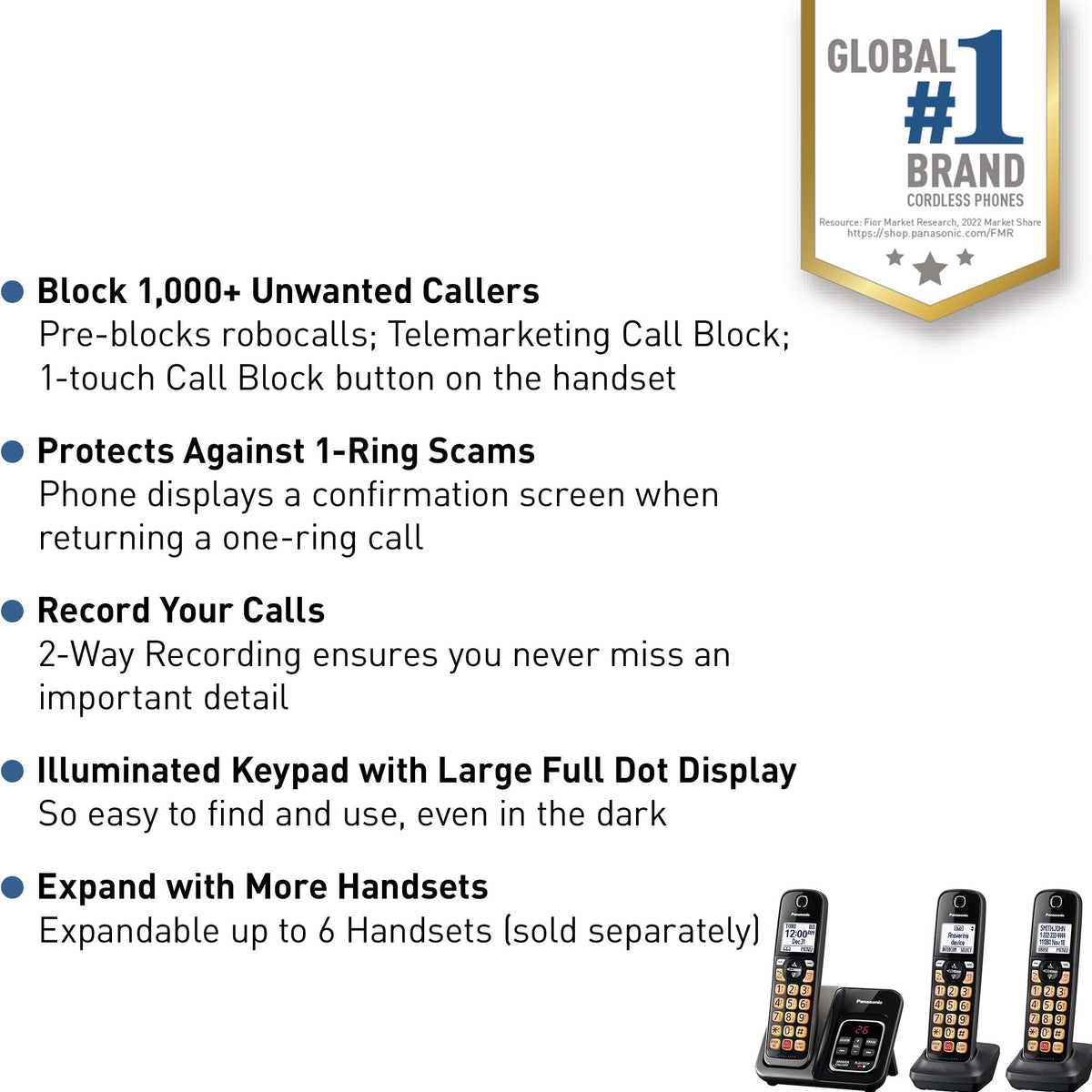 Cordless Phone with Answering Machine, 3 Handset Y7033