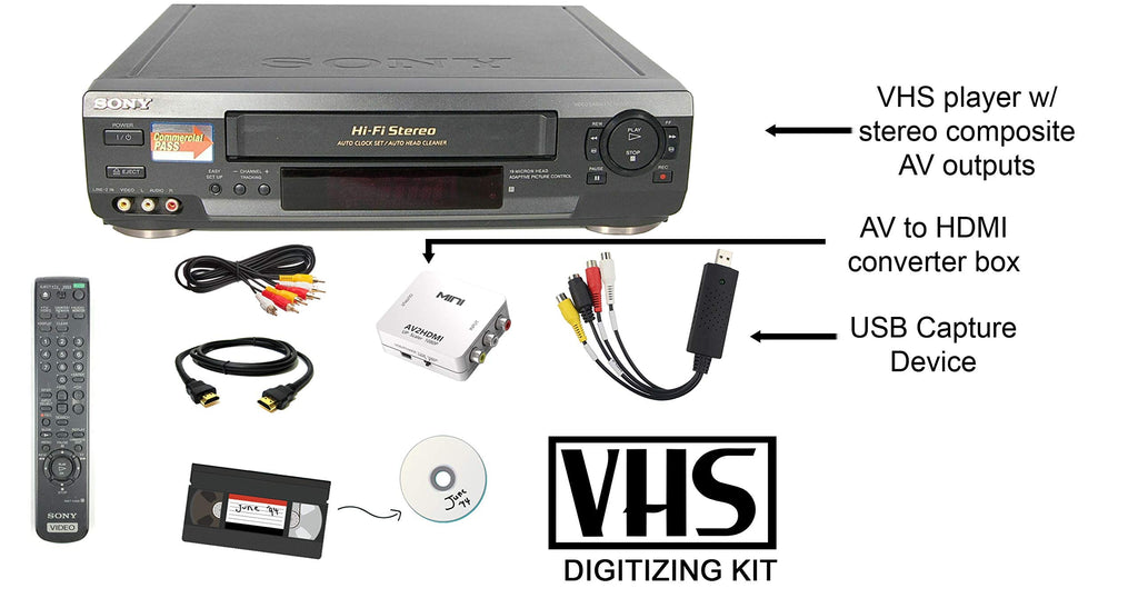 VCR VHS Transfer Bundle with Remote, USB Adapter, HDMI Converter M94550