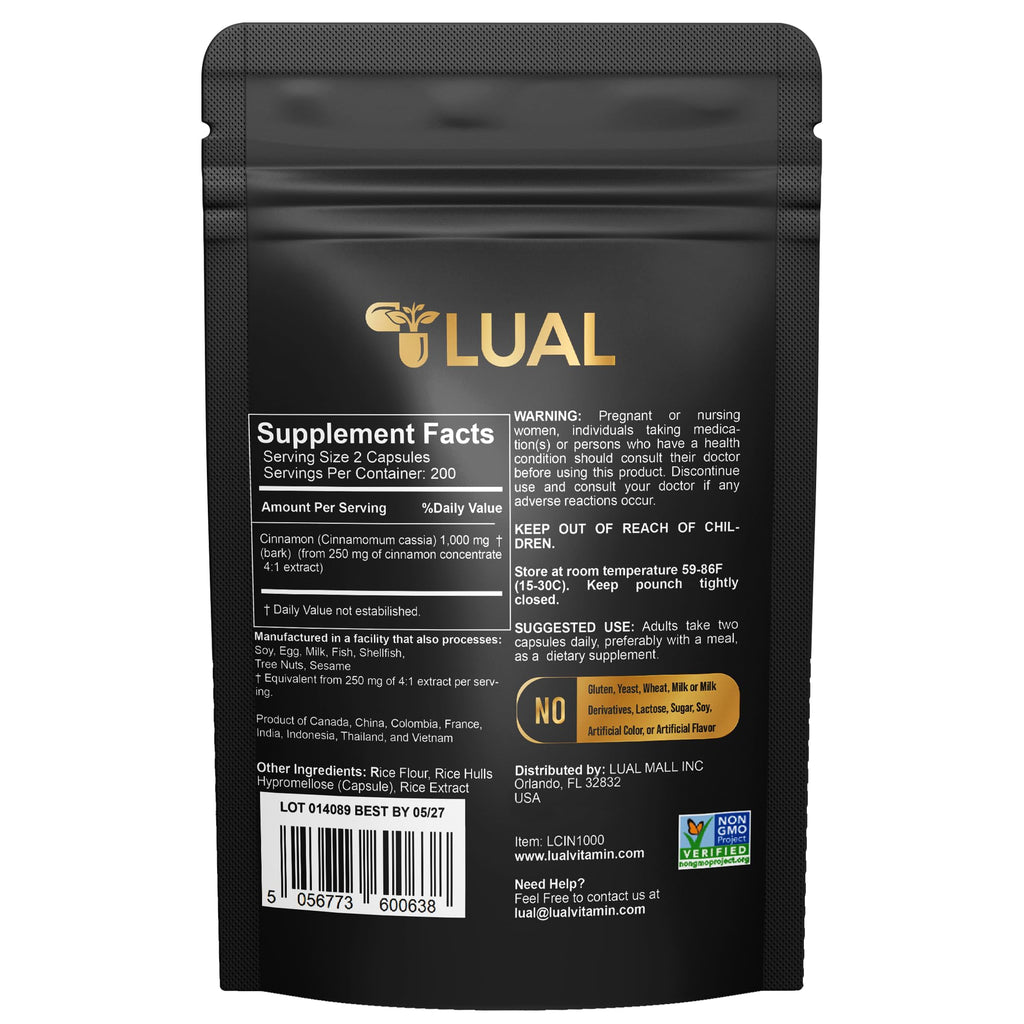 Cinnamon Supplement 1000mg 400 Vegetarian Capsules V3092