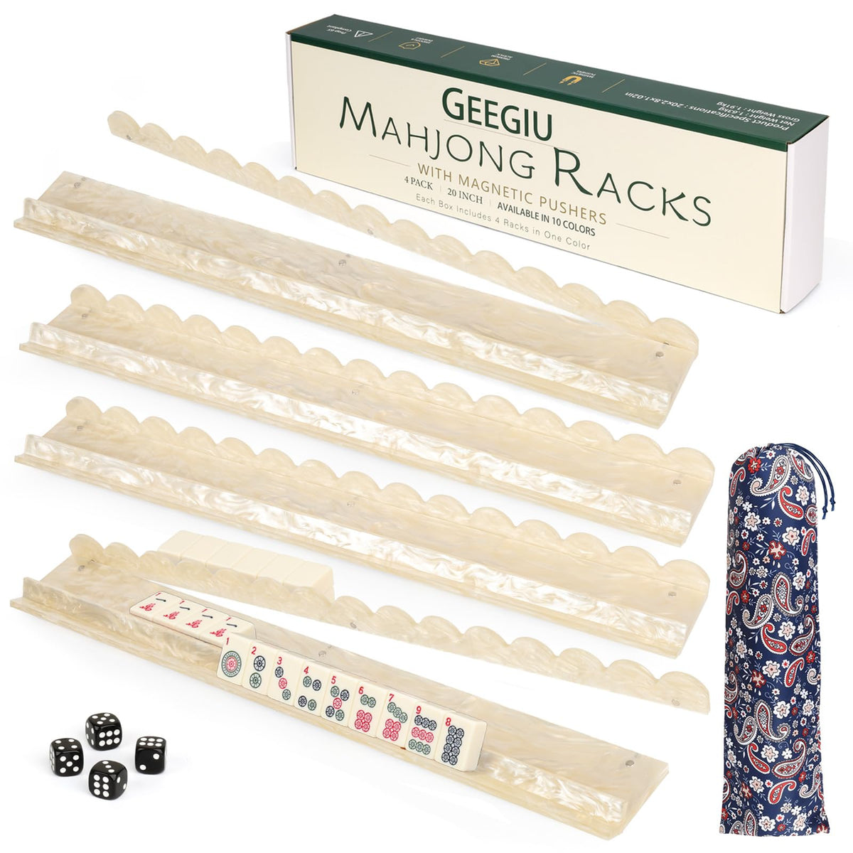 20 Inch Acrylic Mahjong Racks with Magnetic Pushers Set of 4 T37439