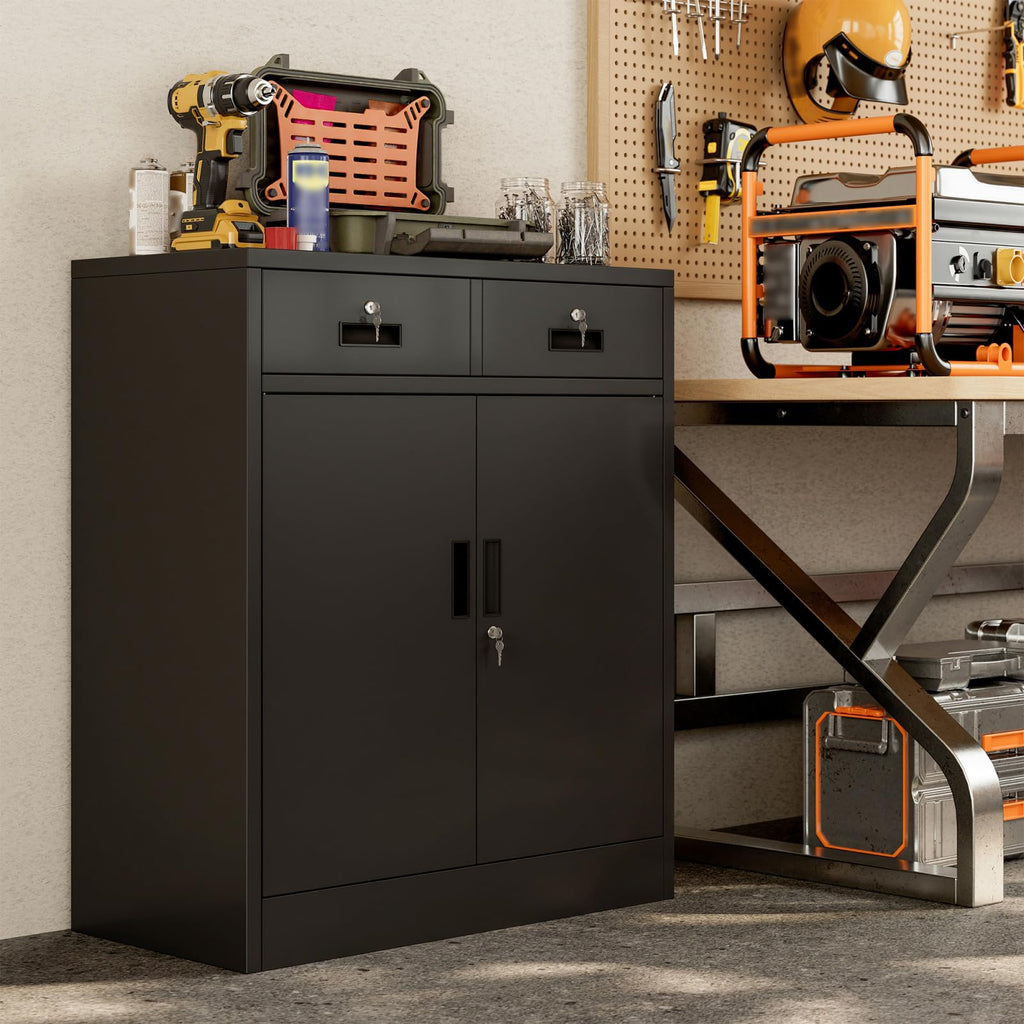 Black Metal Storage Cabinet with 2 Drawers H7371