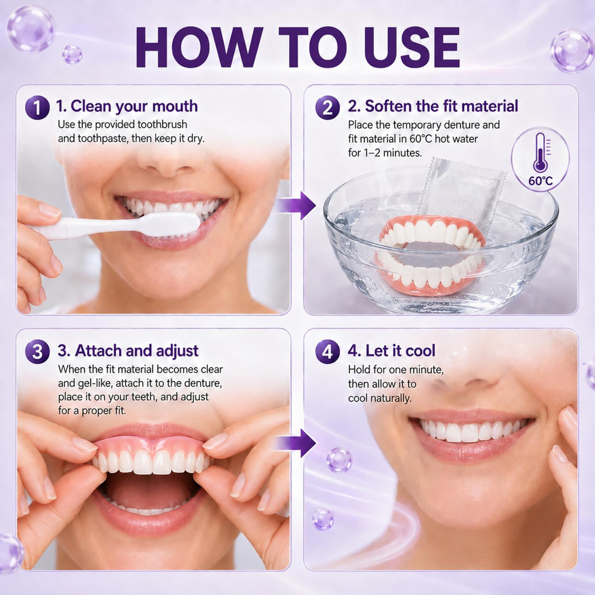 Heat Moldable Custom Fit Upper Lower False Teeth K5031