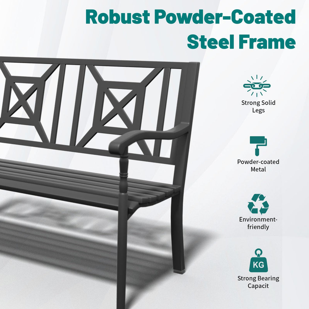 50.5" Metal Patio Bench with Lattice Backrest K51287