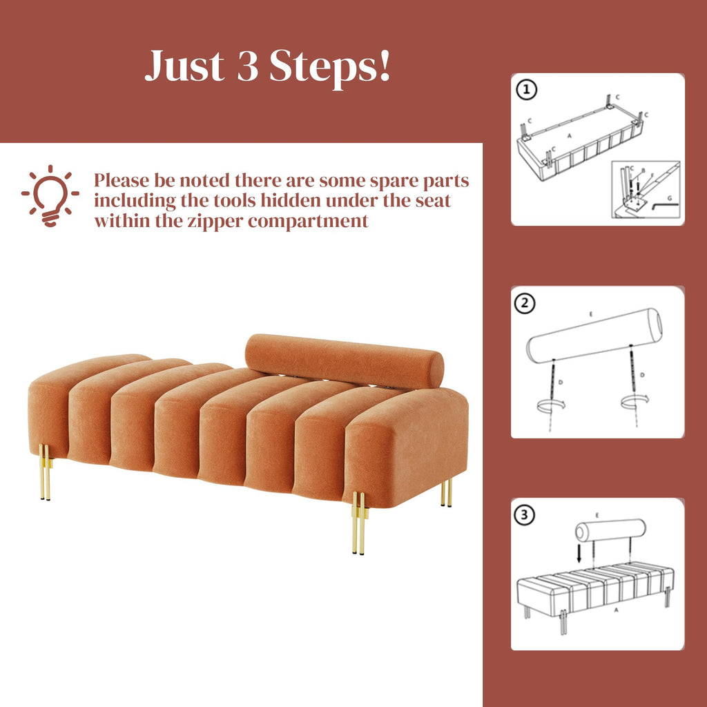 Velvet Upholstered Bench Ottoman with Adjustable Backrest C2899