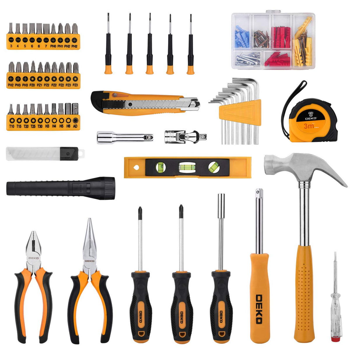 208 Piece General Household Hand Tool Kit with Toolbox Storage Case A7015