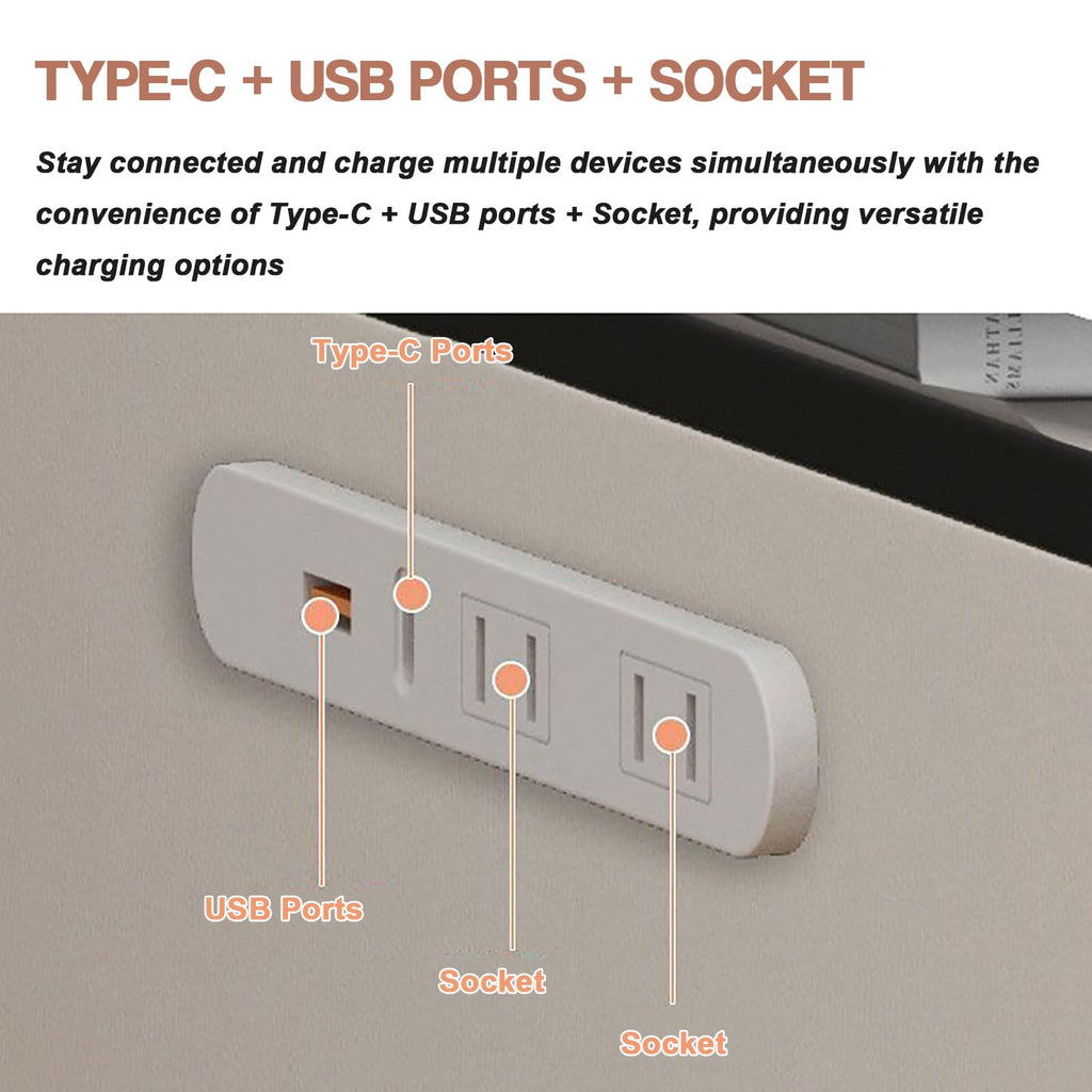 Light Gray Nightstand with Charging Station and USB Ports O35093