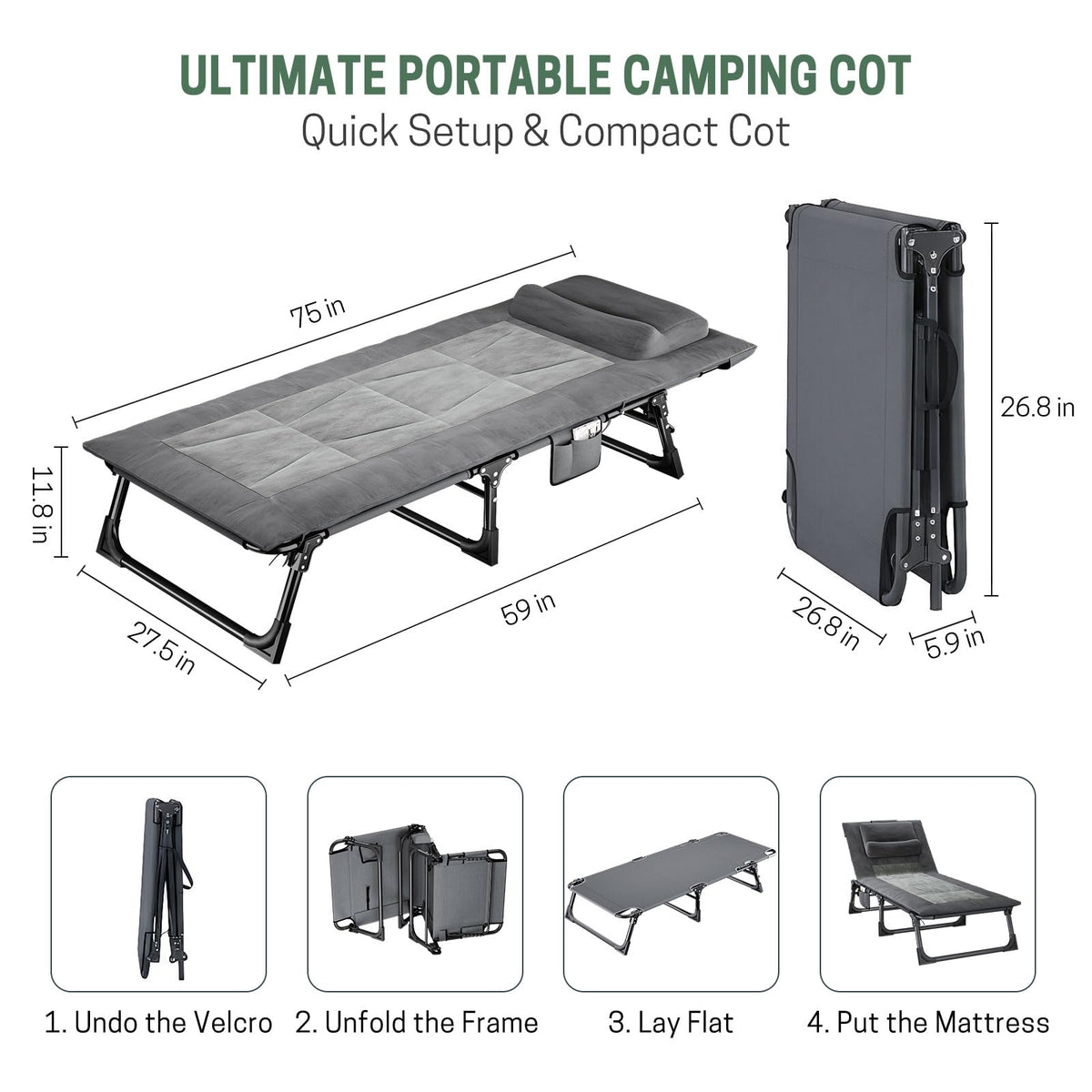 Folding Camping Cot with Pad and Pillow P93966