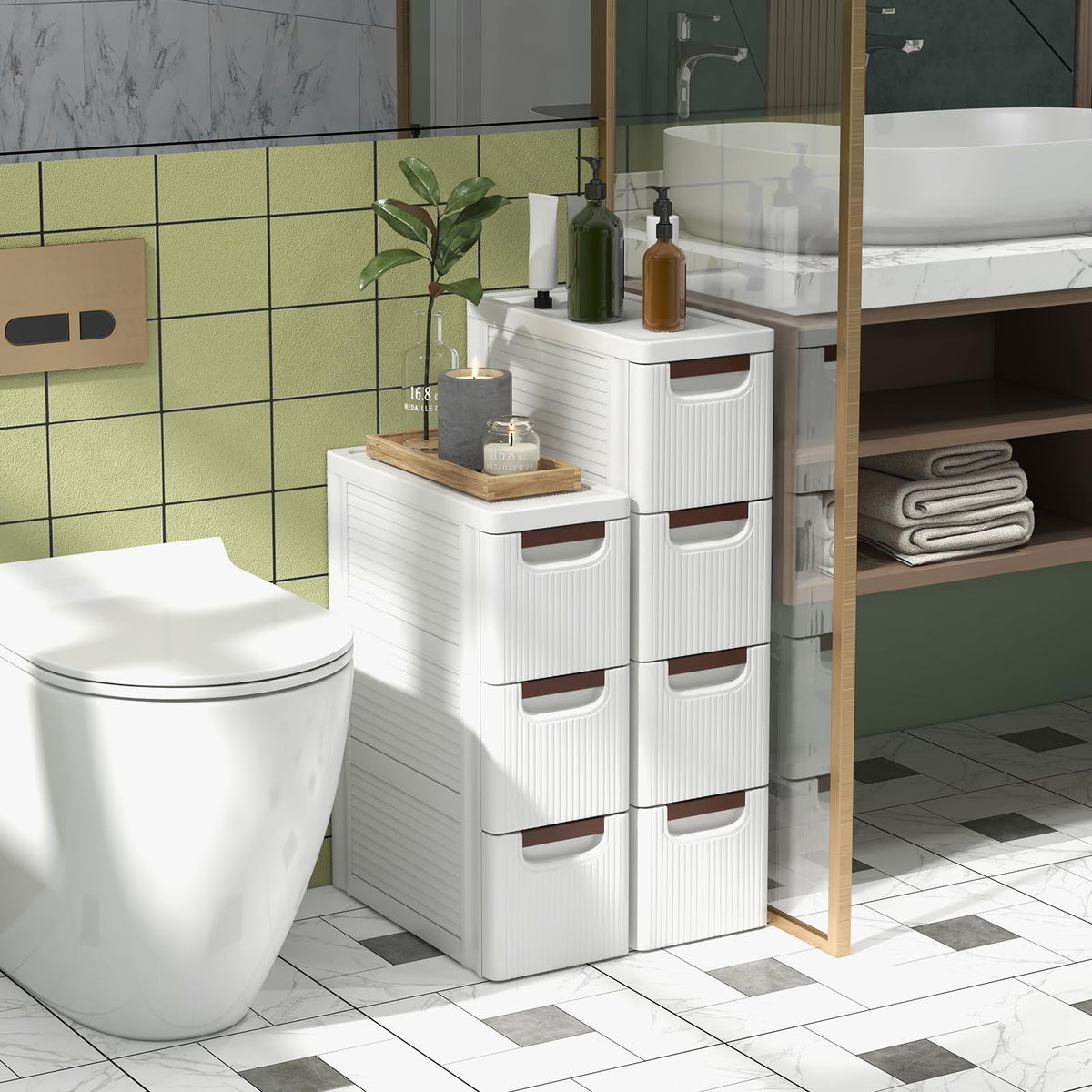 White 3 Drawer Narrow Storage Cabinet H2279