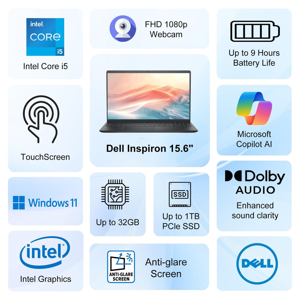 15.6" FHD Touchscreen Laptop Intel Core i5 8GB RAM 512GB SSD Windows 11 K283032