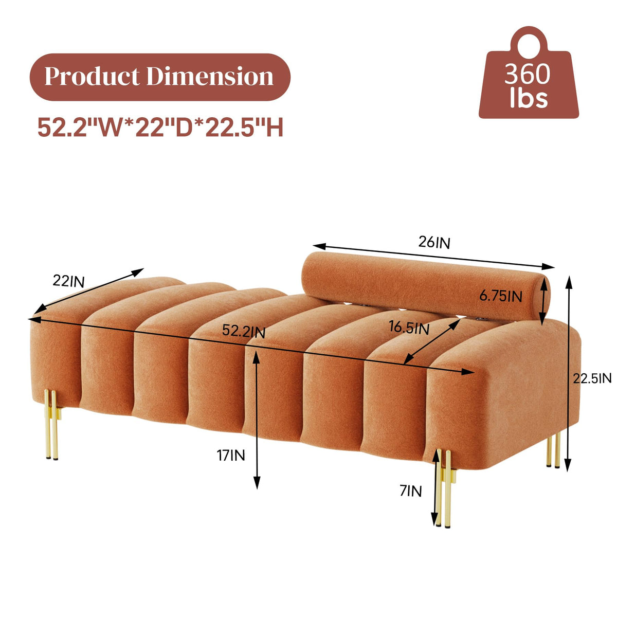 Velvet Upholstered Bench Ottoman with Adjustable Backrest C2899