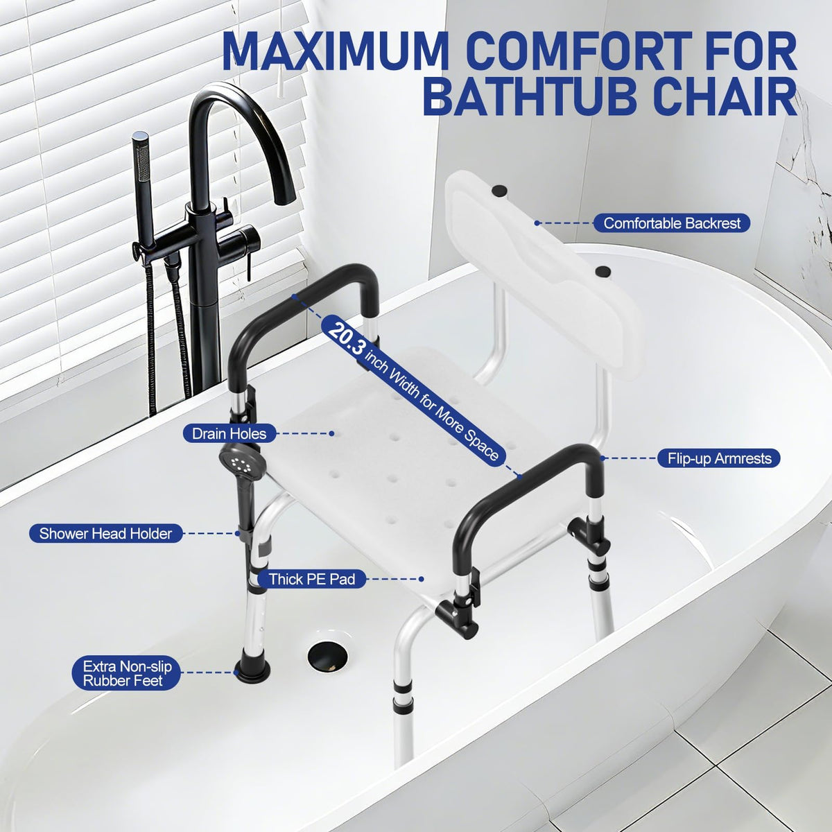 Swivel Shower Chair, 660 LBS, Adjust Height, Pivoting Arms E694