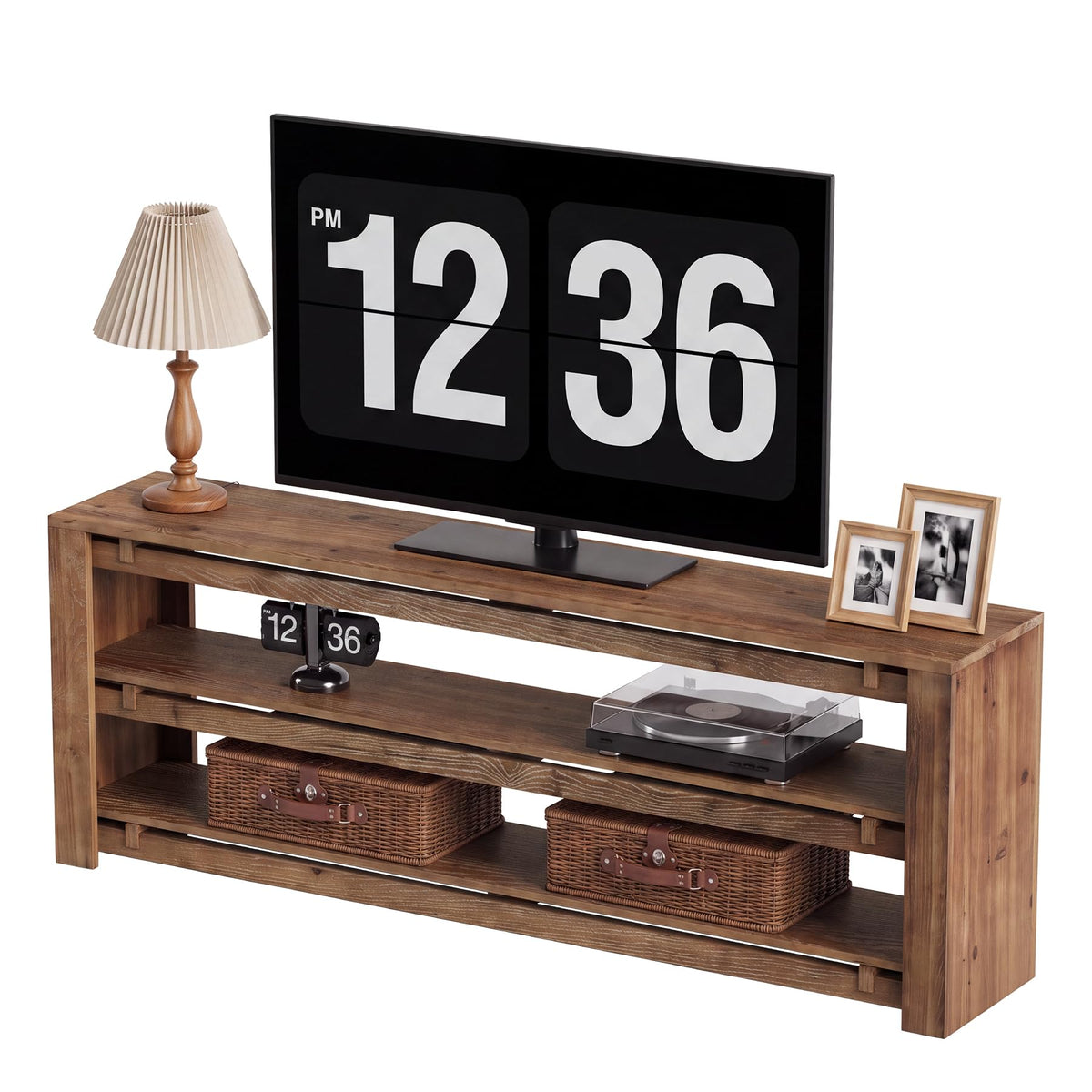 63" Solid Wood 3-Tier TV Stand H552