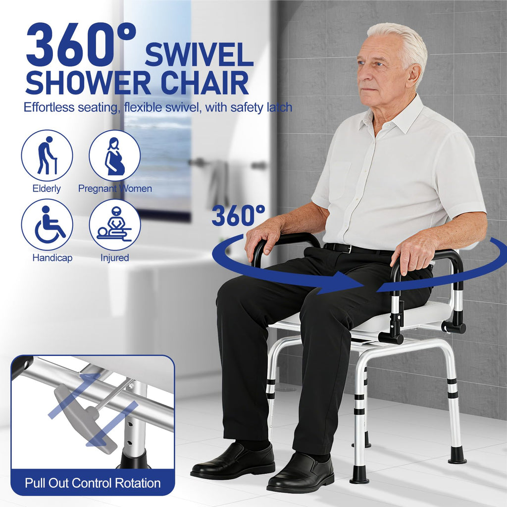 Swivel Shower Chair, 660 LBS, Adjust Height, Pivoting Arms E694