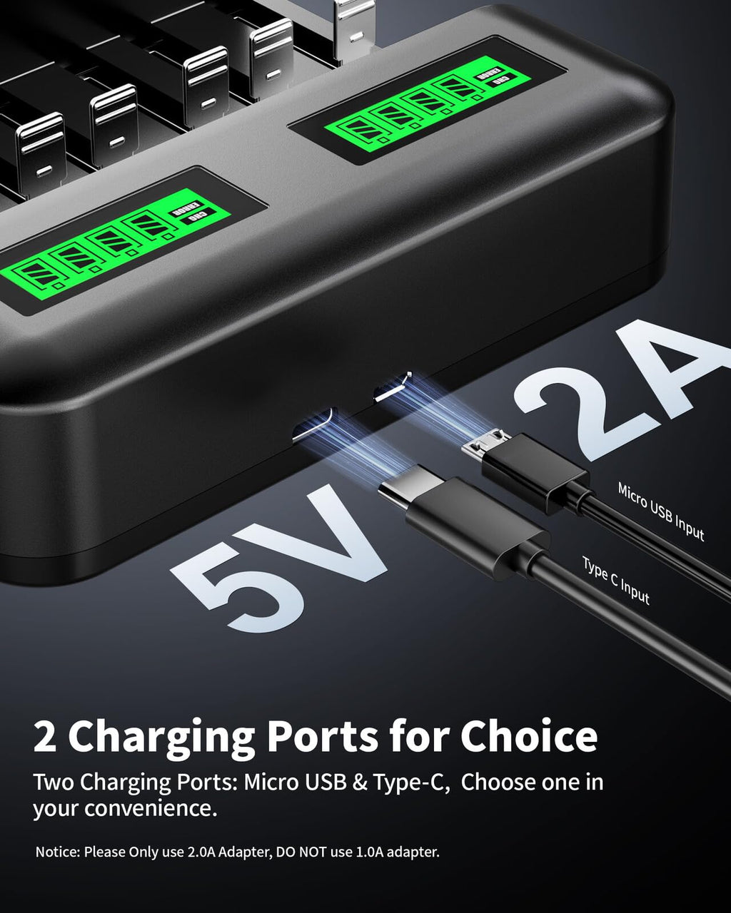 AA AAA C D Rechargeable Battery Charger with 8 PCS Batteries O78134