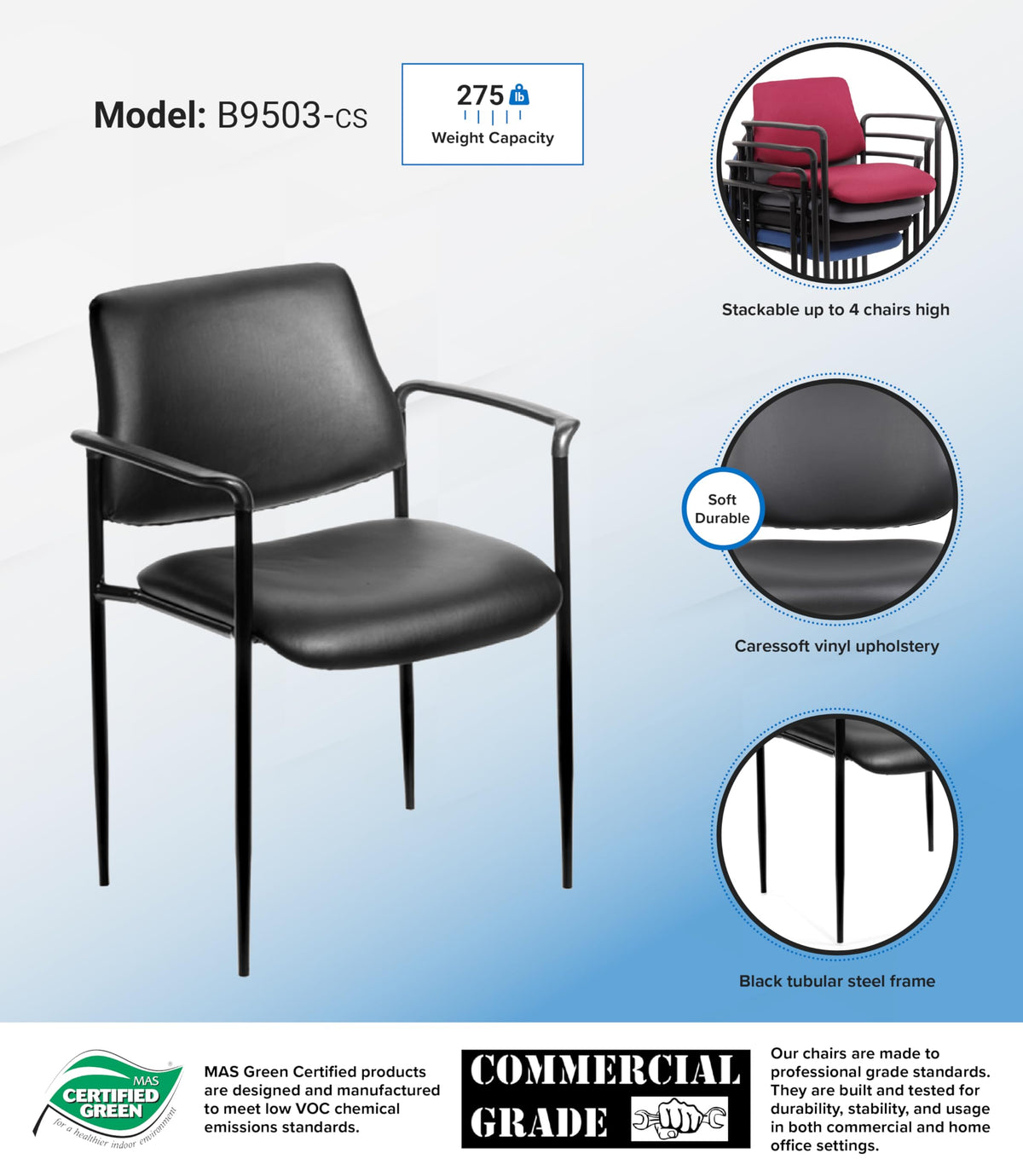 Black Caressoft Stacking Chair with Arm G334